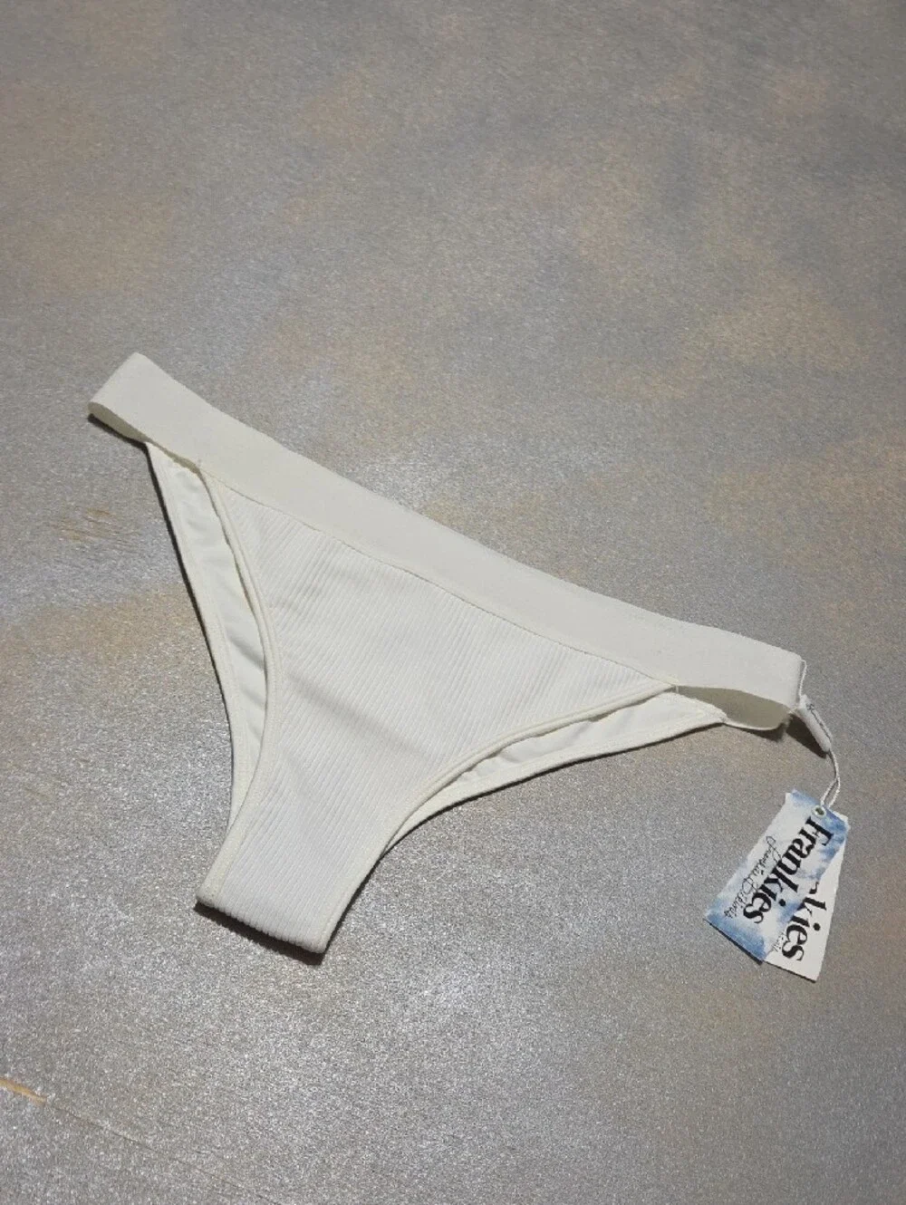 Frankie's Bikinis Cream Ribbed Bikini Bottom